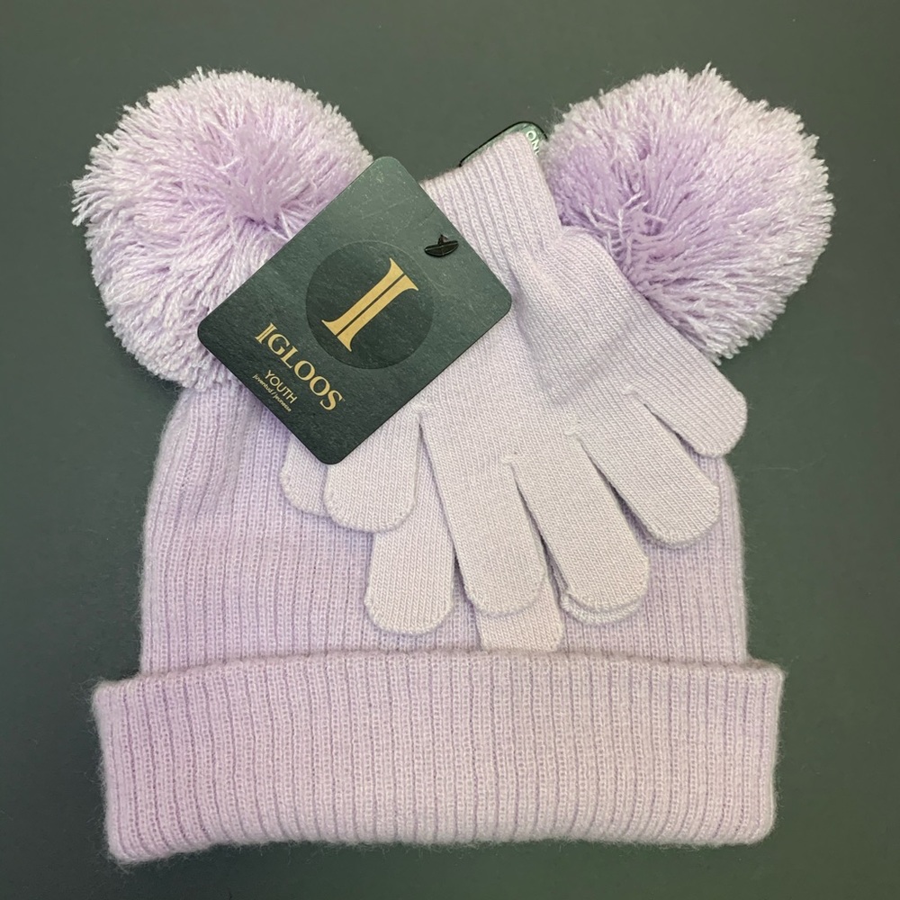 IGLOOS LAVENDER WINTER HAT BEANIE W POM POMS